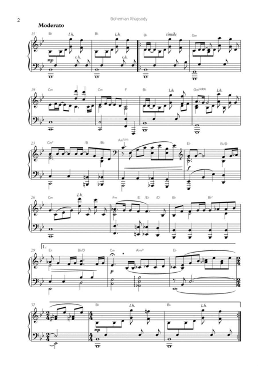 Bohemian Rhapsody Piano Solo scores gallery preview page 2