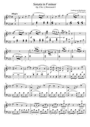 Beethoven - Piano Sonata No.1, Op.2 No.1 - Mvt.1 Allegro - For Piano Solo Original With Fingered