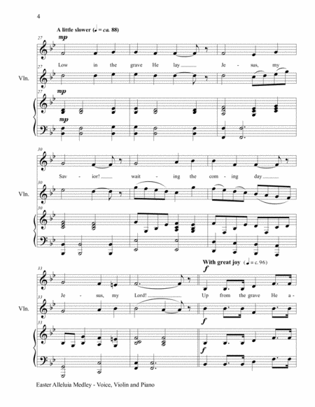 3 GREAT EASTER HYMNS (Voice, Violin & Piano with Score/Parts) image number null