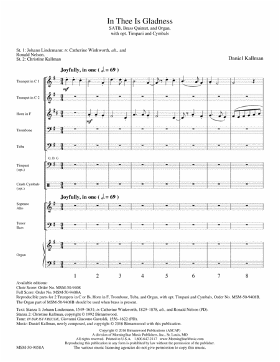 In Thee Is Gladness Choir scores gallery preview page 1