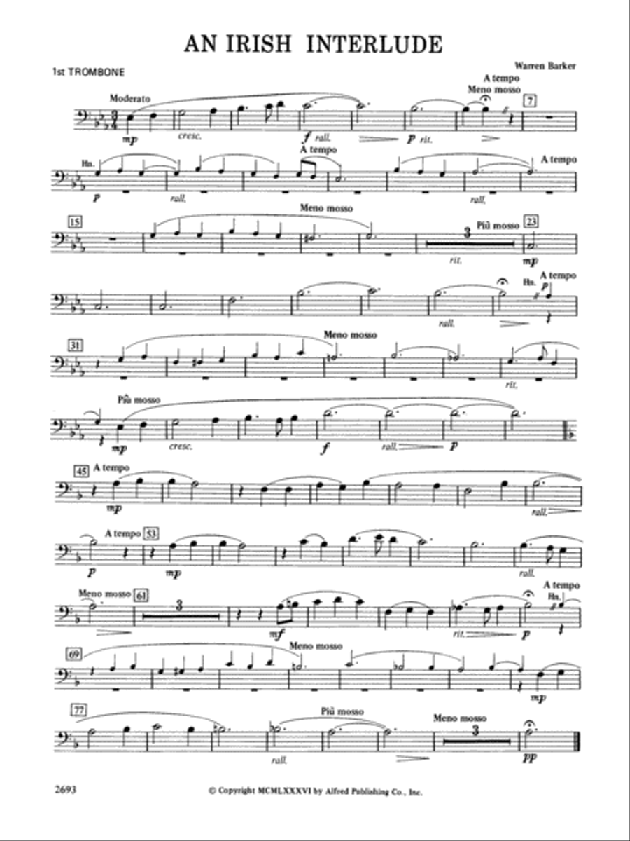 An Irish Interlude: 1st Trombone Concert Band scores gallery preview page 1