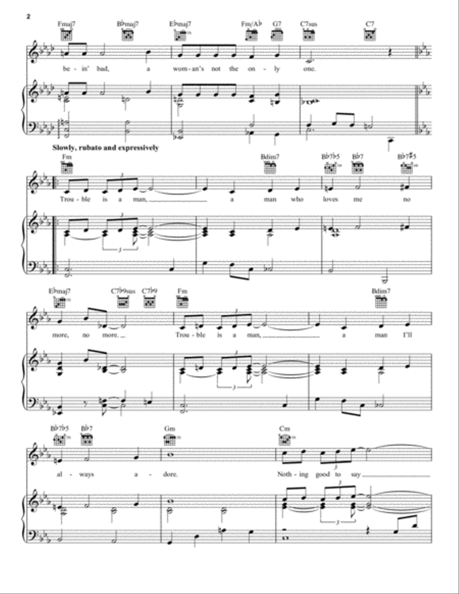 Trouble Is A Man Piano, Vocal, Guitar scores gallery preview page 2