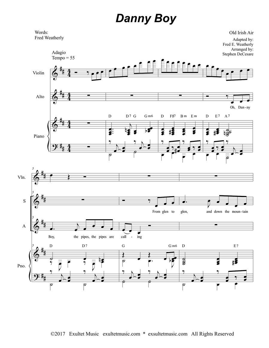 Danny Boy (Duet for Soprano and Alto Solo) Alto Voice scores gallery preview page 1