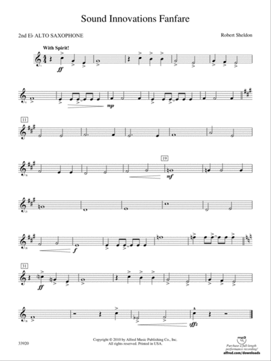 Sound Innovations Fanfare: 2nd E-flat Alto Saxophone Concert Band scores gallery preview page 1