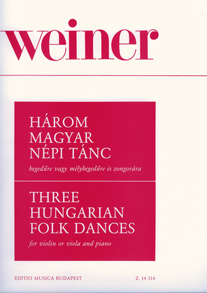 Book cover for Three Hungarian Rural Dances for violin or viola w
