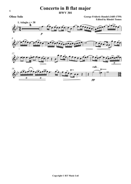 Handel HWV301 Concerto in Bb major - solo sheet music