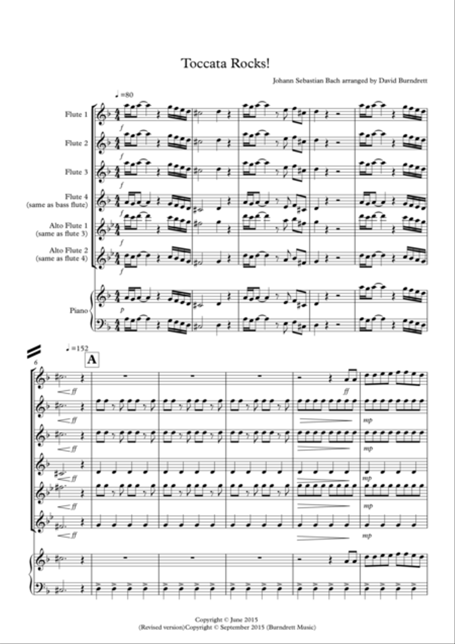 Toccata by Bach Rocks! for Flute Quartet Flute Quartet scores gallery preview page 1