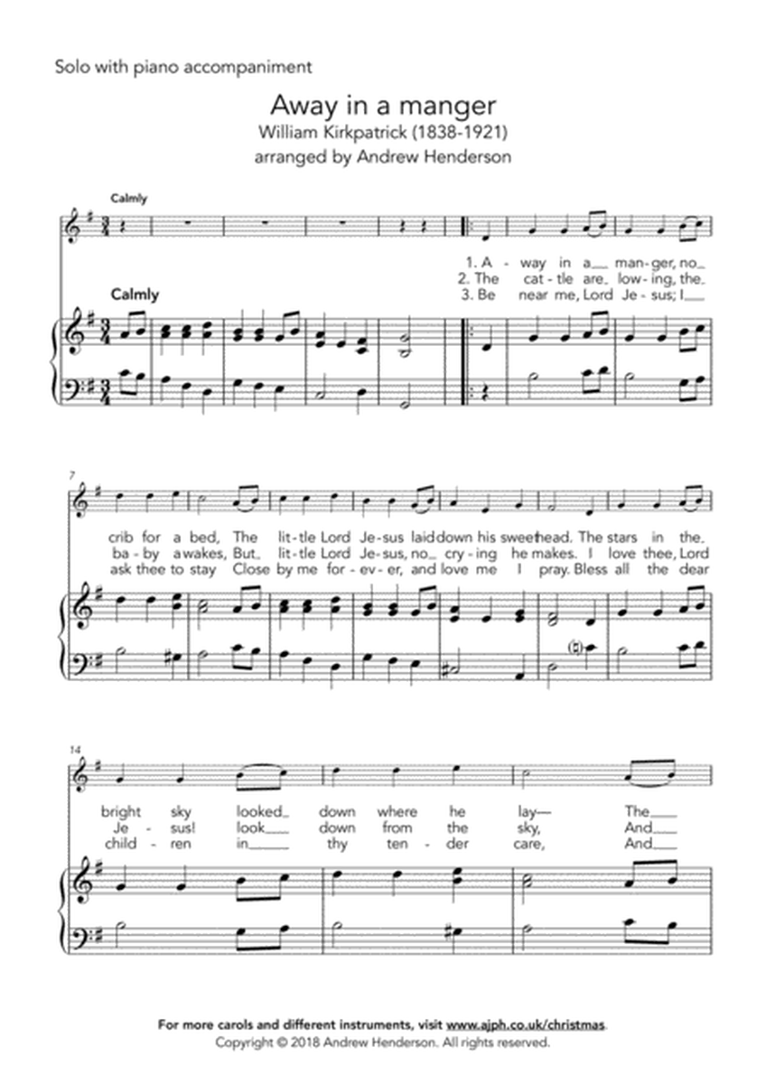 Away in a manger (easy trombone or euphonium bass clef + easy piano)