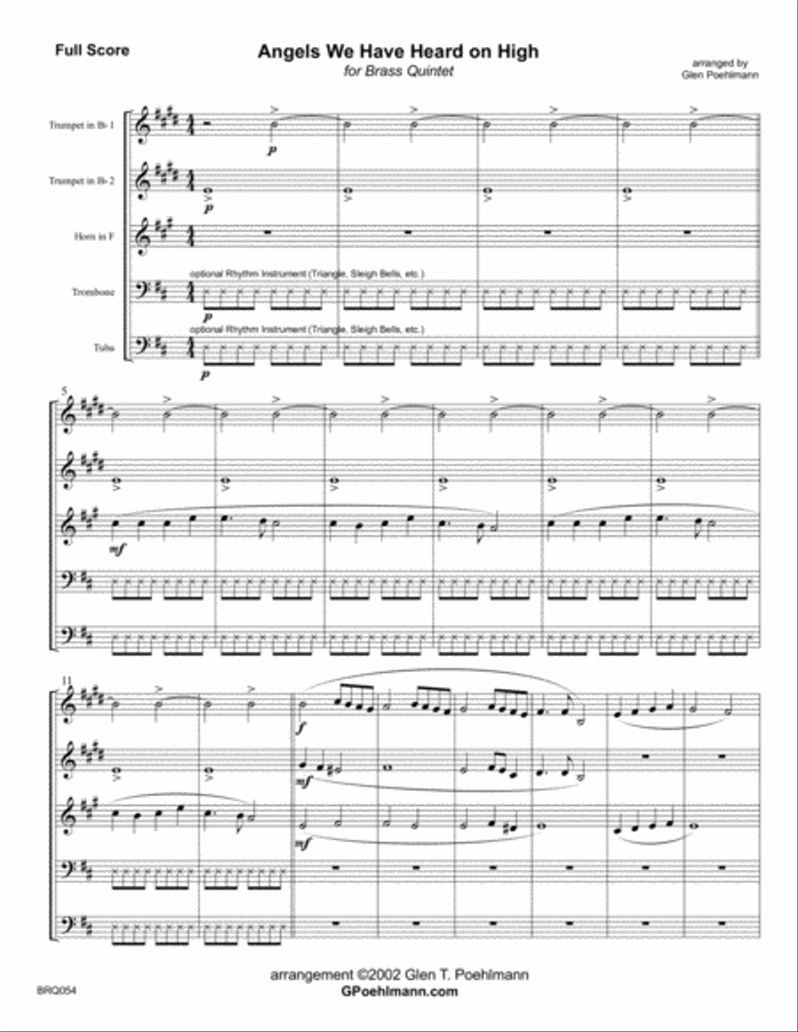 ANGELS WE HAVE HEARD ON HIGH - BRASS QUINTET (unaccompanied) Brass Quintet scores gallery preview page 1