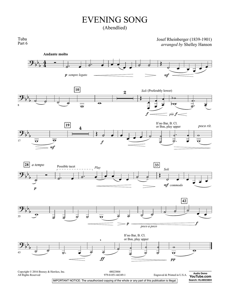 Evening Song (Abendlied) - Pt.6 - Tuba Concert Band scores gallery preview page 1