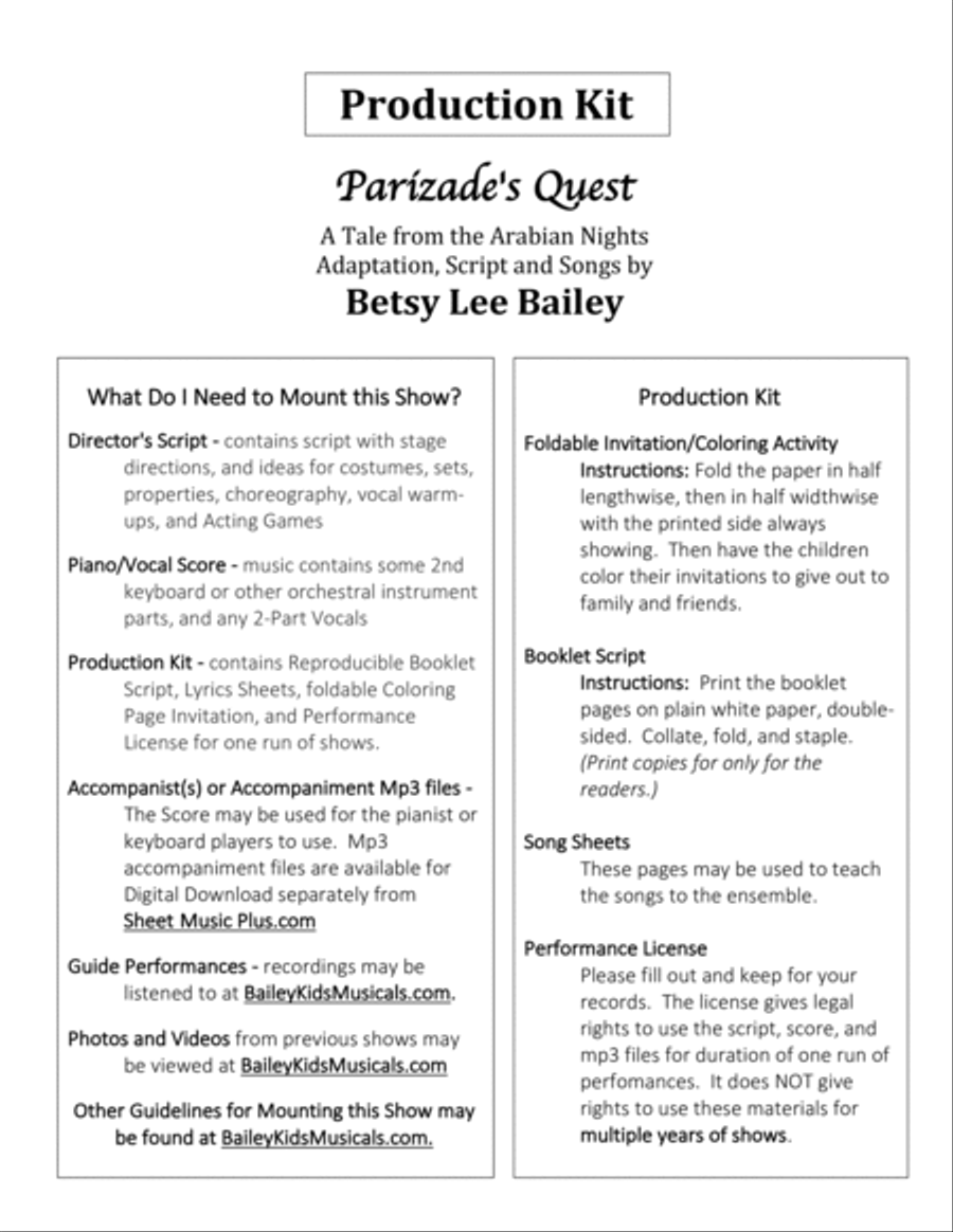 Parizade's Quest - Production Kit