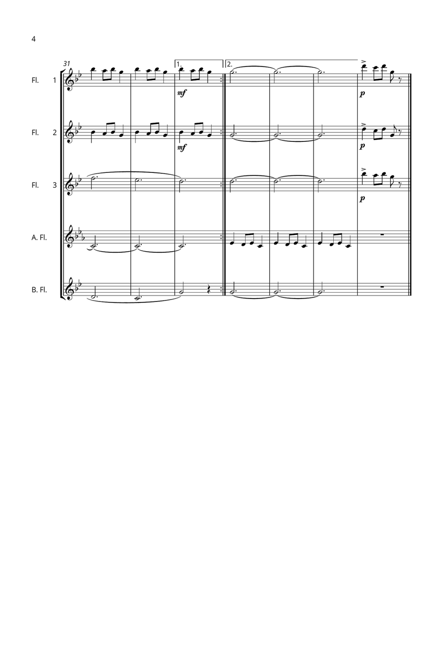 Carol of the Bells (Shchedryk) Flute Choir scores gallery preview page 5