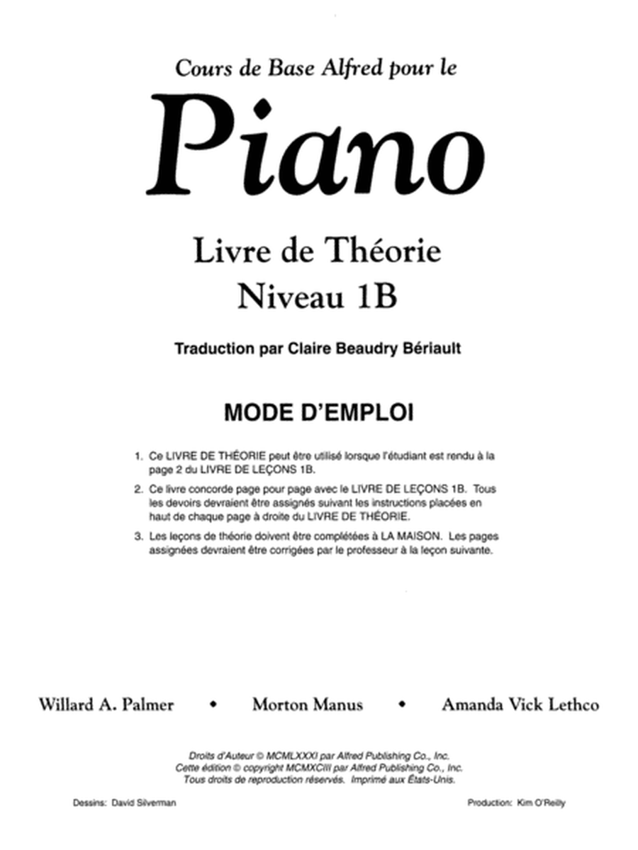 Alfred's Basic Piano Course Theory, Level 1B