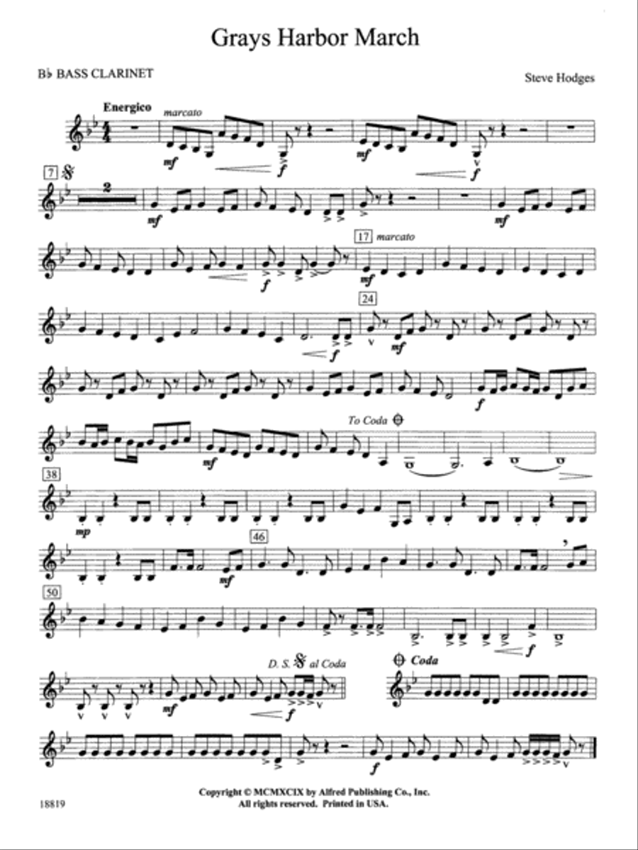 Grays Harbor March: B-flat Bass Clarinet Concert Band scores gallery preview page 1