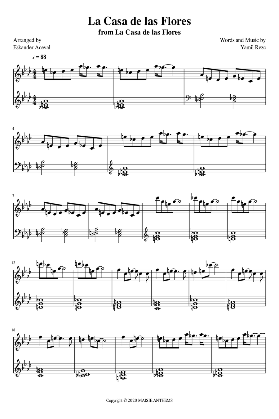 La Casa De Las Flores Piano Solo scores gallery preview page 1