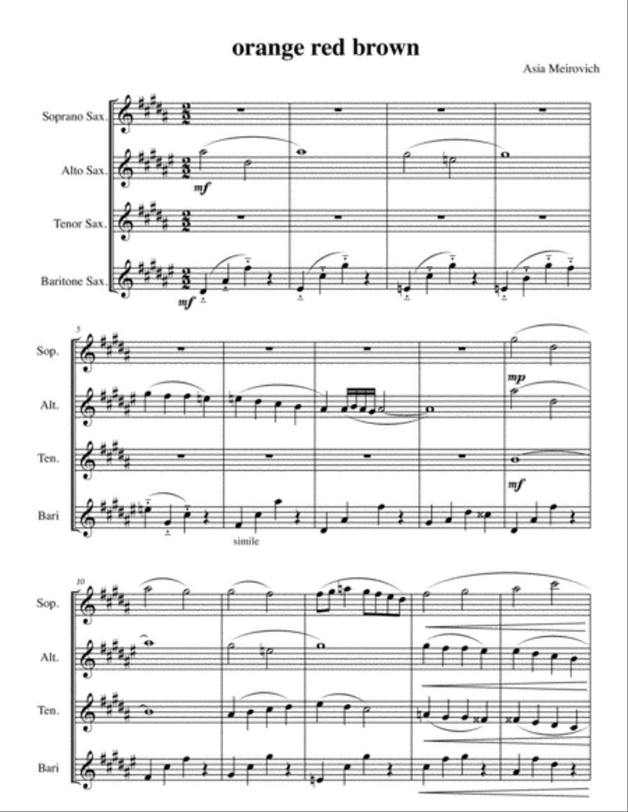 orange red brown Woodwind Quartet scores gallery preview page 1