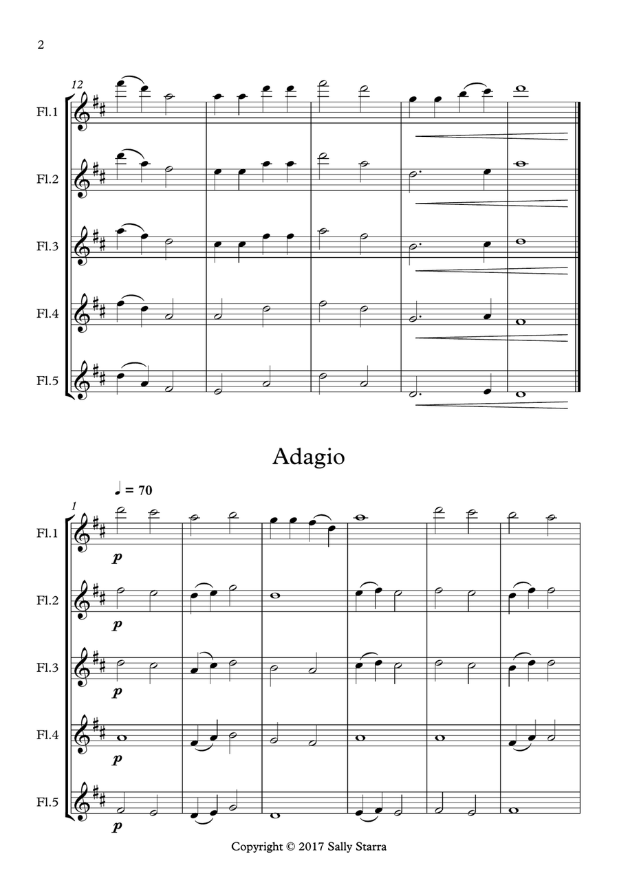 Easy Suite for C Flute Choir by Sally Starra Woodwind Quintet scores gallery preview page 2