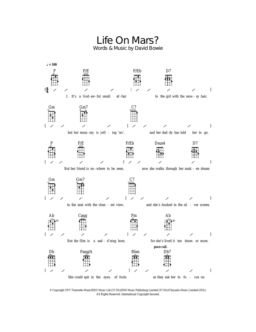 Life On Mars? Ukulele scores gallery preview page 1