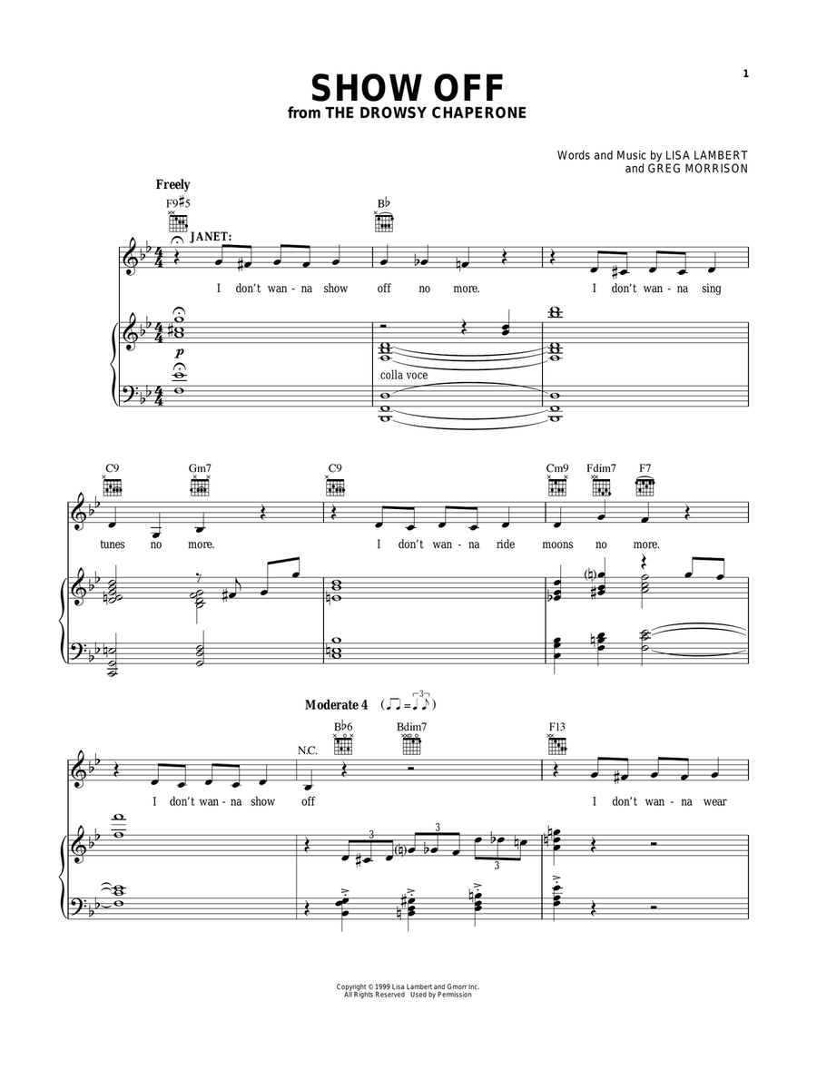 Show Off (from The Drowsy Chaperone Musical) Piano, Vocal, Guitar scores gallery preview page 1