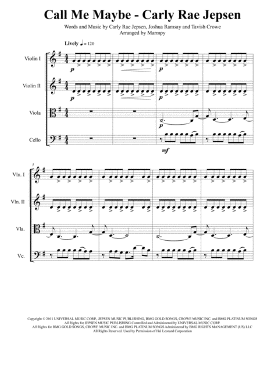 Call Me Maybe Call Me Maybe Small Ensemble scores gallery preview page 1