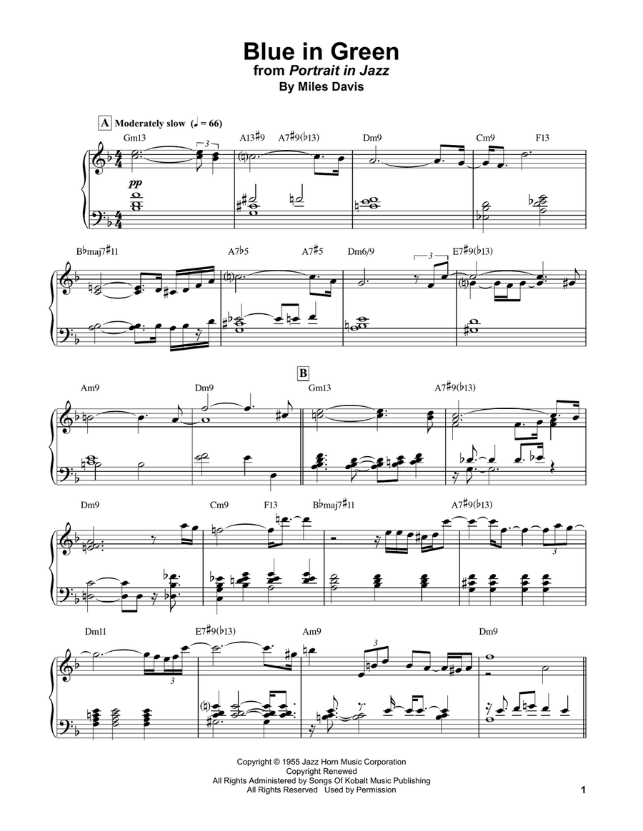 Blue In Green Blue In Green Piano Solo scores gallery preview page 1