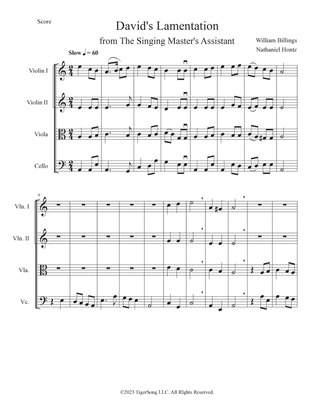 David's Lamentation (William Billings) for String Quartet
