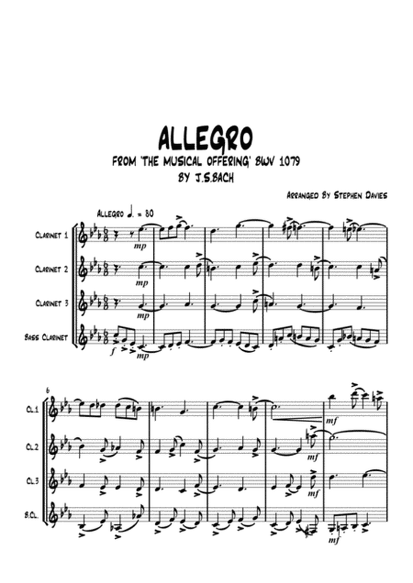 Allegro from 'The Musical Offering' By J.S.Bach BWV1079, for Clarinet Quartet. image number null