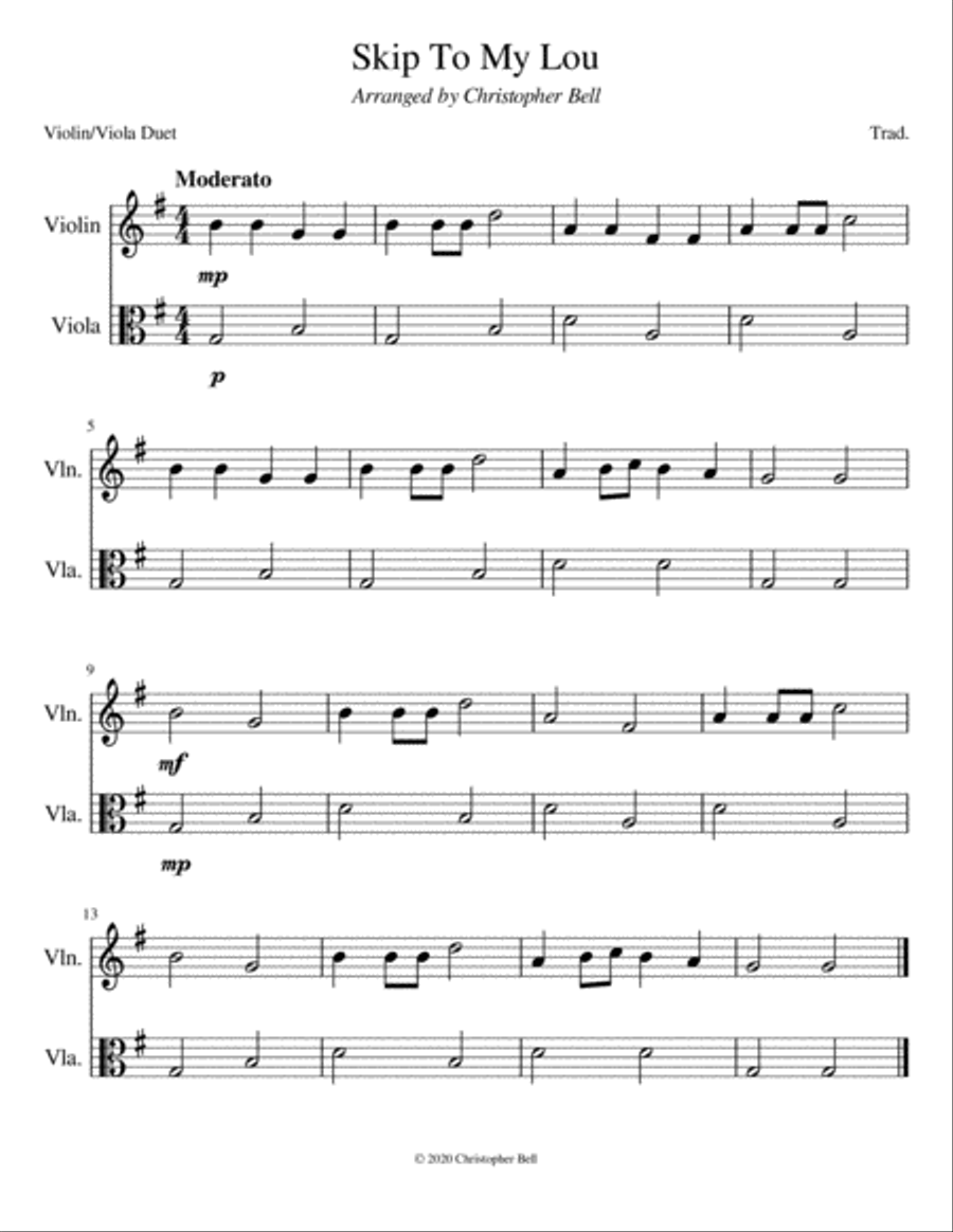 Skip To My Lou - Easy Violin/Viola Duet String Duet scores gallery preview page 1