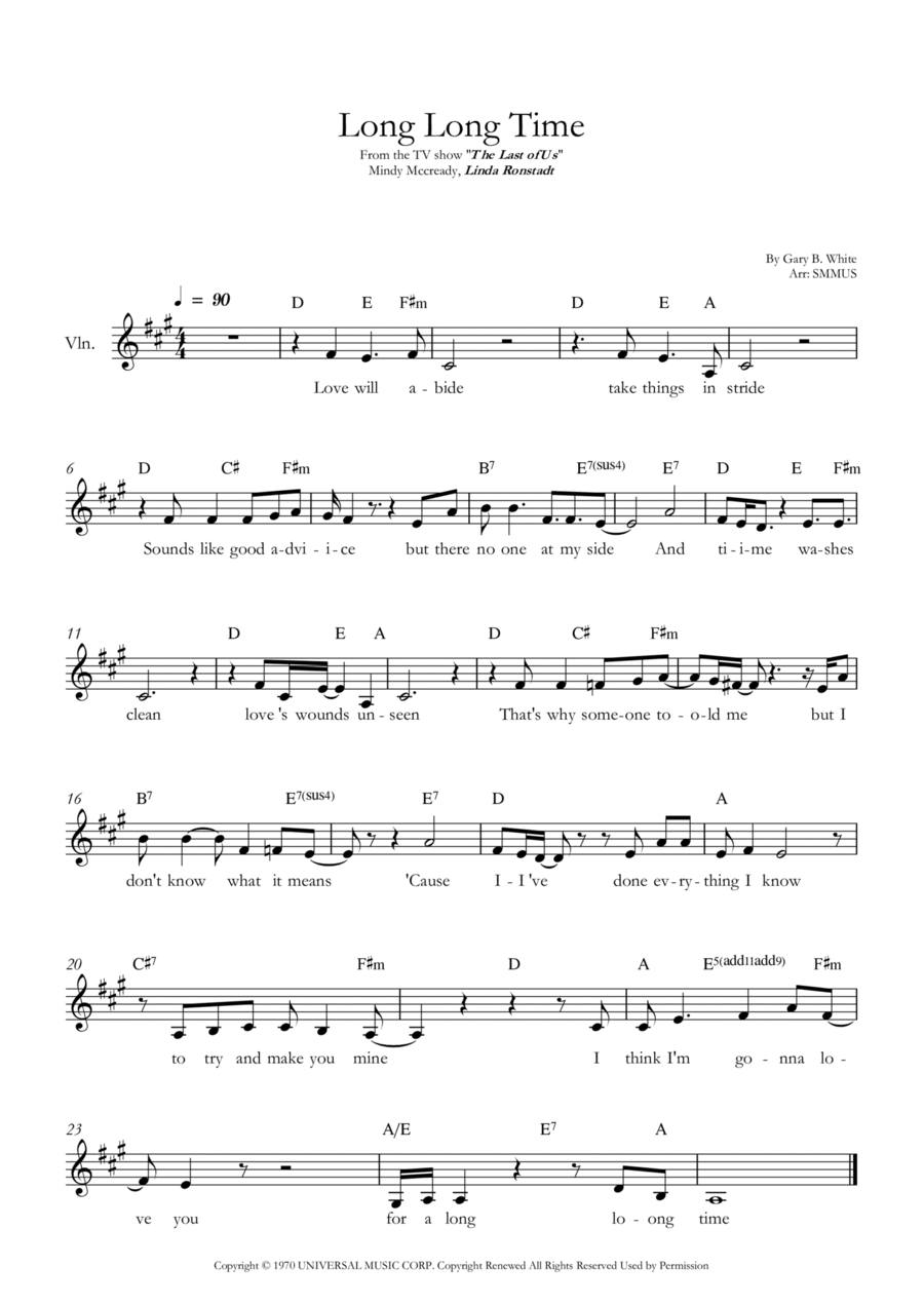 Long Long Time Violin Solo scores gallery preview page 1