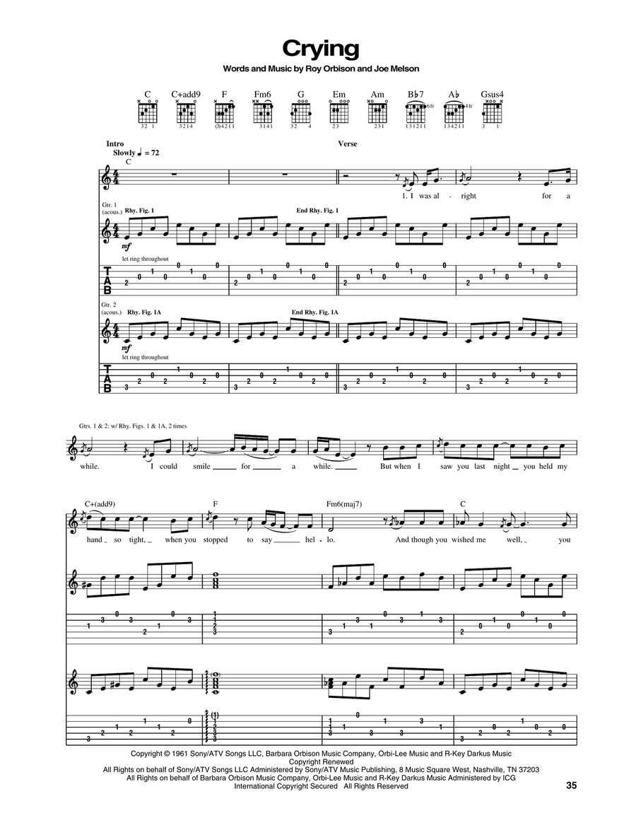 Crying Crying Acoustic Guitar scores gallery preview page 1