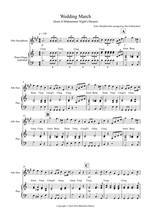 Wedding March (from A Midsummer Night's Dream) for Alto Saxophone and Piano