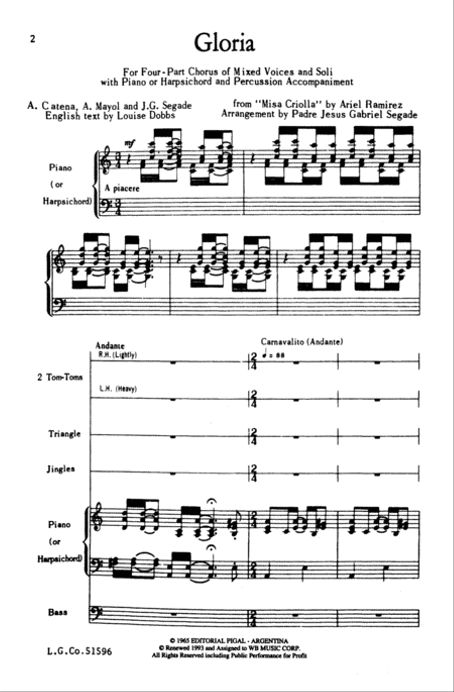 Gloria (from Misa Criolla) Choir scores gallery preview page 1
