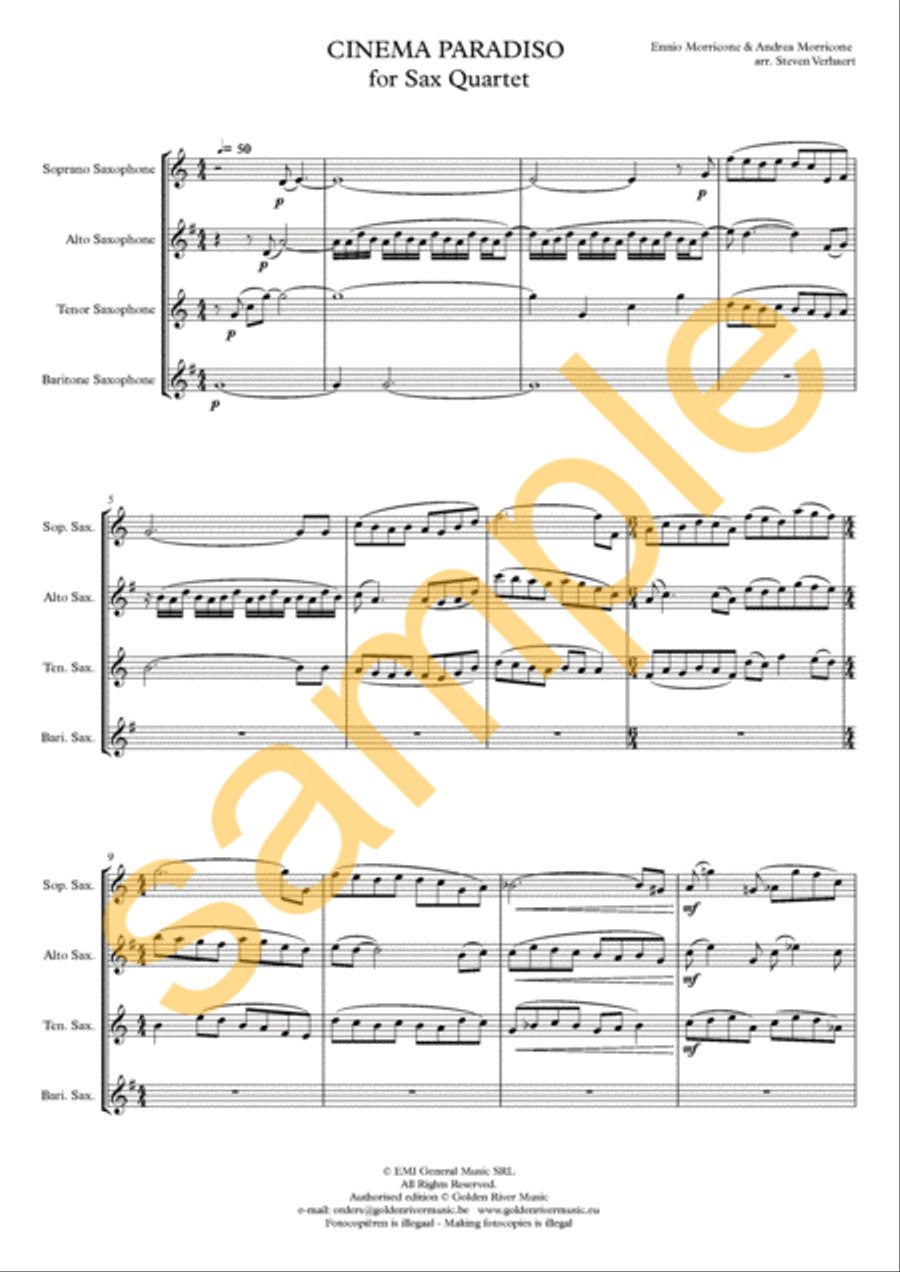 Cinema Paradiso - sax quartet Saxophone Quartet scores gallery preview page 2