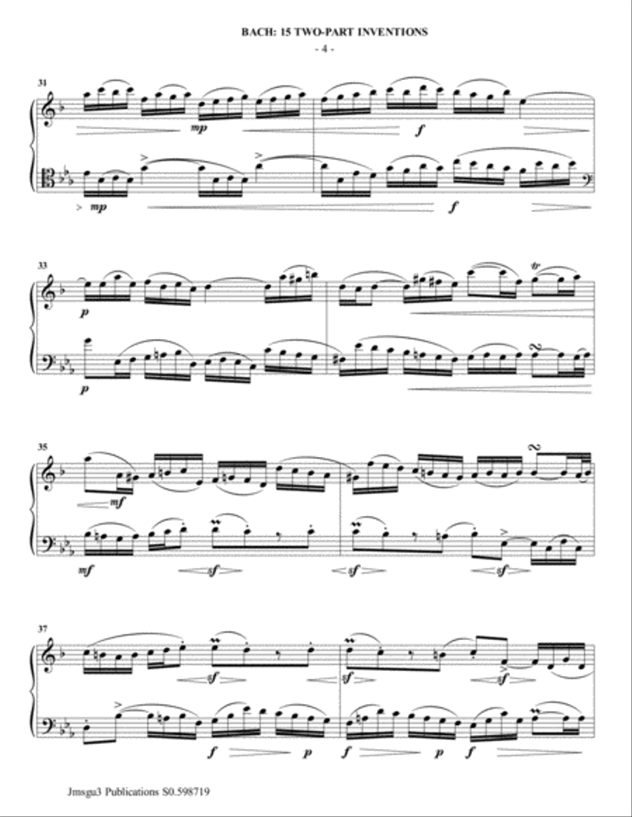 Bach: 15 Two-Part Inventions for Clarinet & Cello Clarinet scores gallery preview page 4