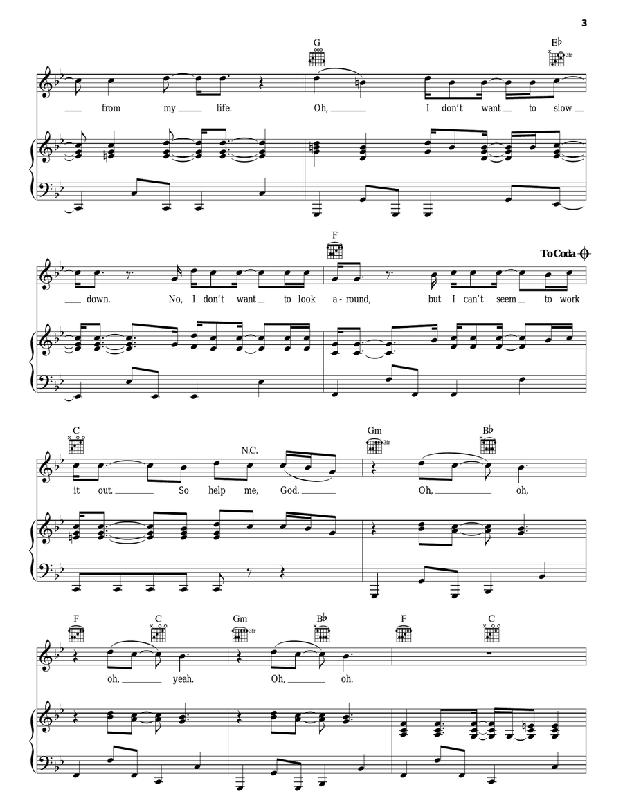 Slow Down Piano, Vocal, Guitar scores gallery preview page 3