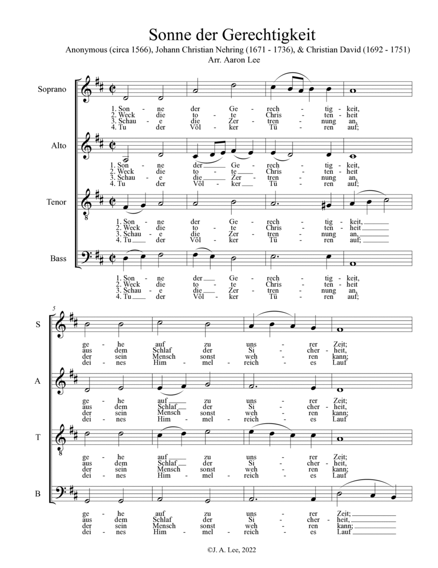 Sonne der Gerechtigkeit (SATB, a cappella) 4-Part scores gallery preview page 1