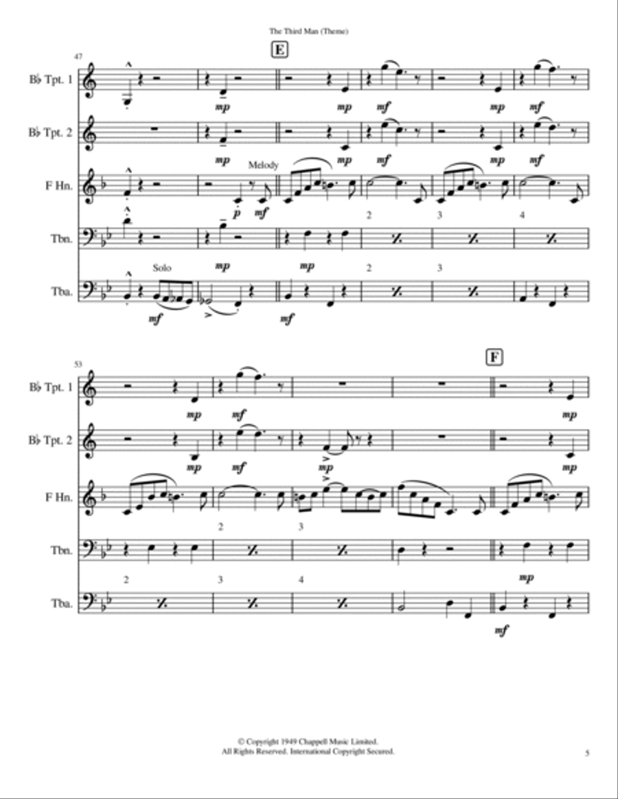 The Third Man (The Harry Lime Theme) Brass Quintet scores gallery preview page 5