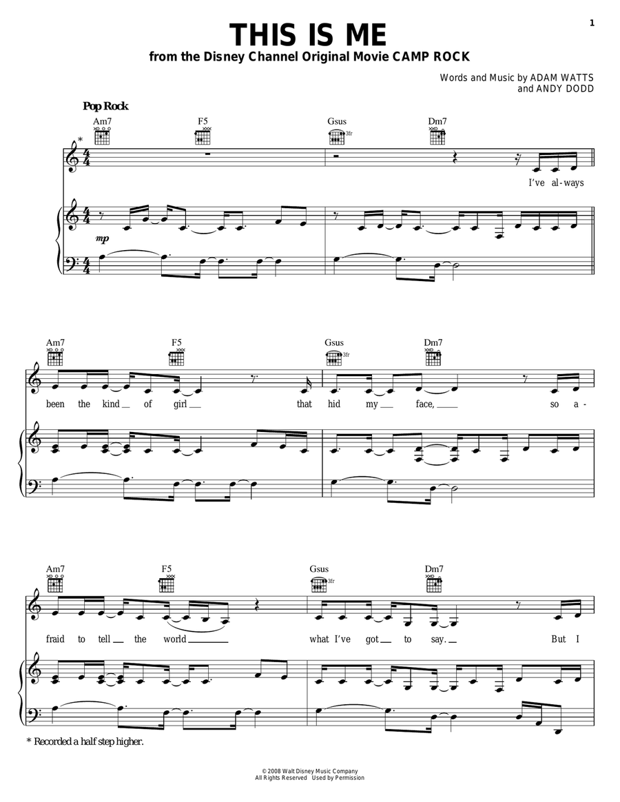This Is Me (from Camp Rock) Piano, Vocal, Guitar scores gallery preview page 1