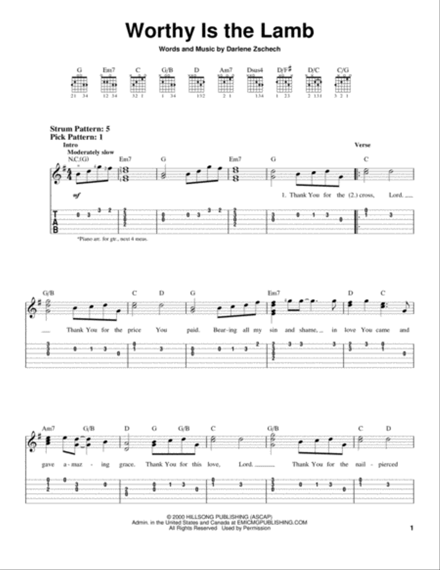 Worthy Is The Lamb Guitar Tablature scores gallery preview page 1