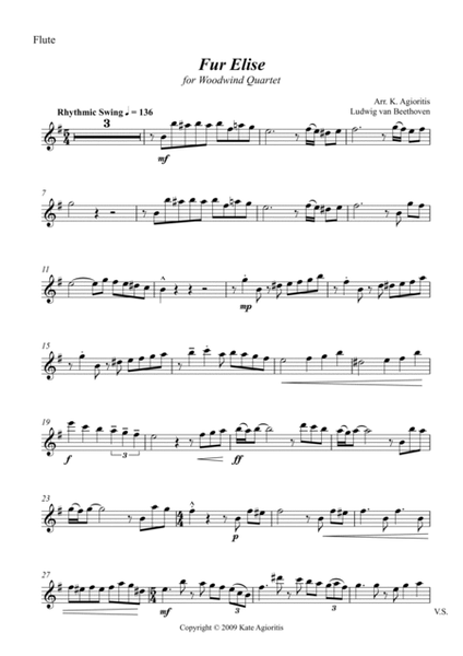 Fur Elise - Jazz Arrangement for Woodwind Quartet image number null