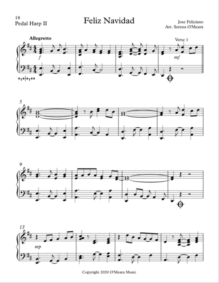 Feliz Navidad Pedal Harp scores gallery preview page 2