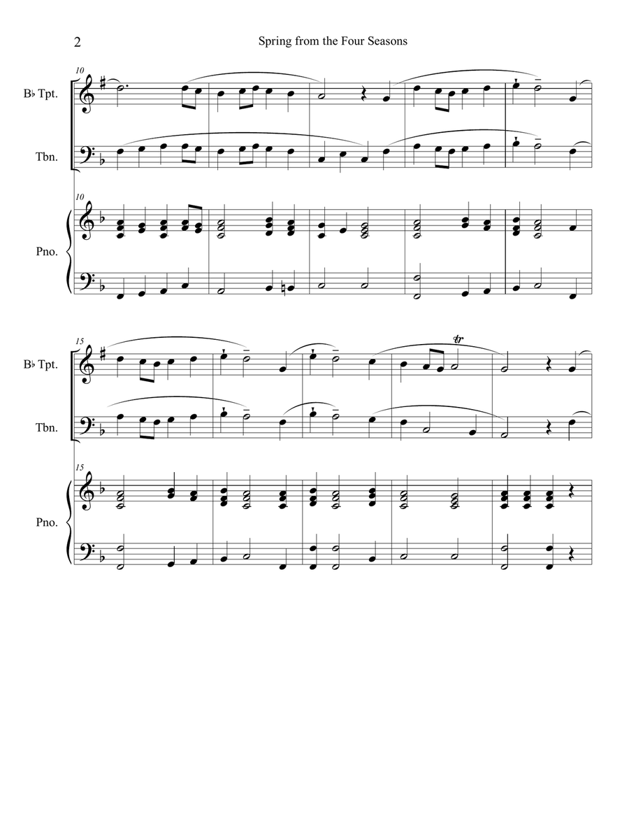 Spring from the Four Seasons (Trumpet and Trombone Duet) with piano accompaniment Brass Duet scores gallery preview page 2