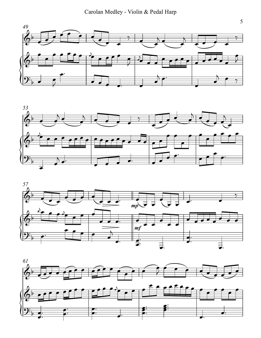 Carolan Medley, Duet for Violin and Pedal Harp String Duet scores gallery preview page 5