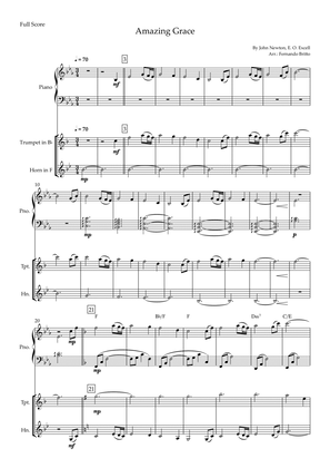 Amazing Grace for Trumpet & Horn in F Duo and Piano Accompaniment with Chords