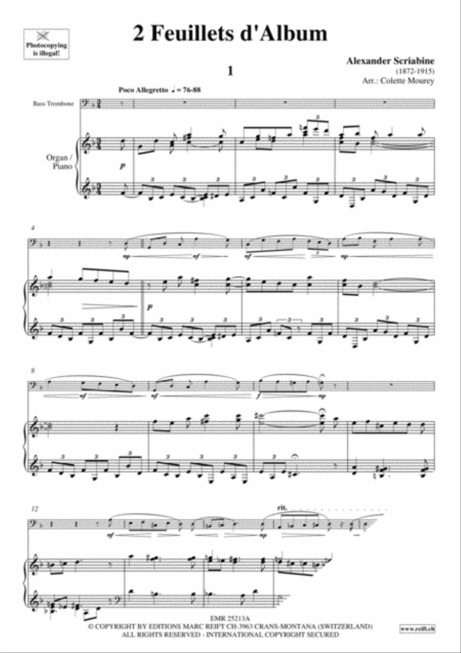 2 Feuillets d'Album Trombone scores gallery preview page 3