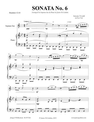 Book cover for Vivaldi: Sonata No. 6 for Soprano Sax & Piano