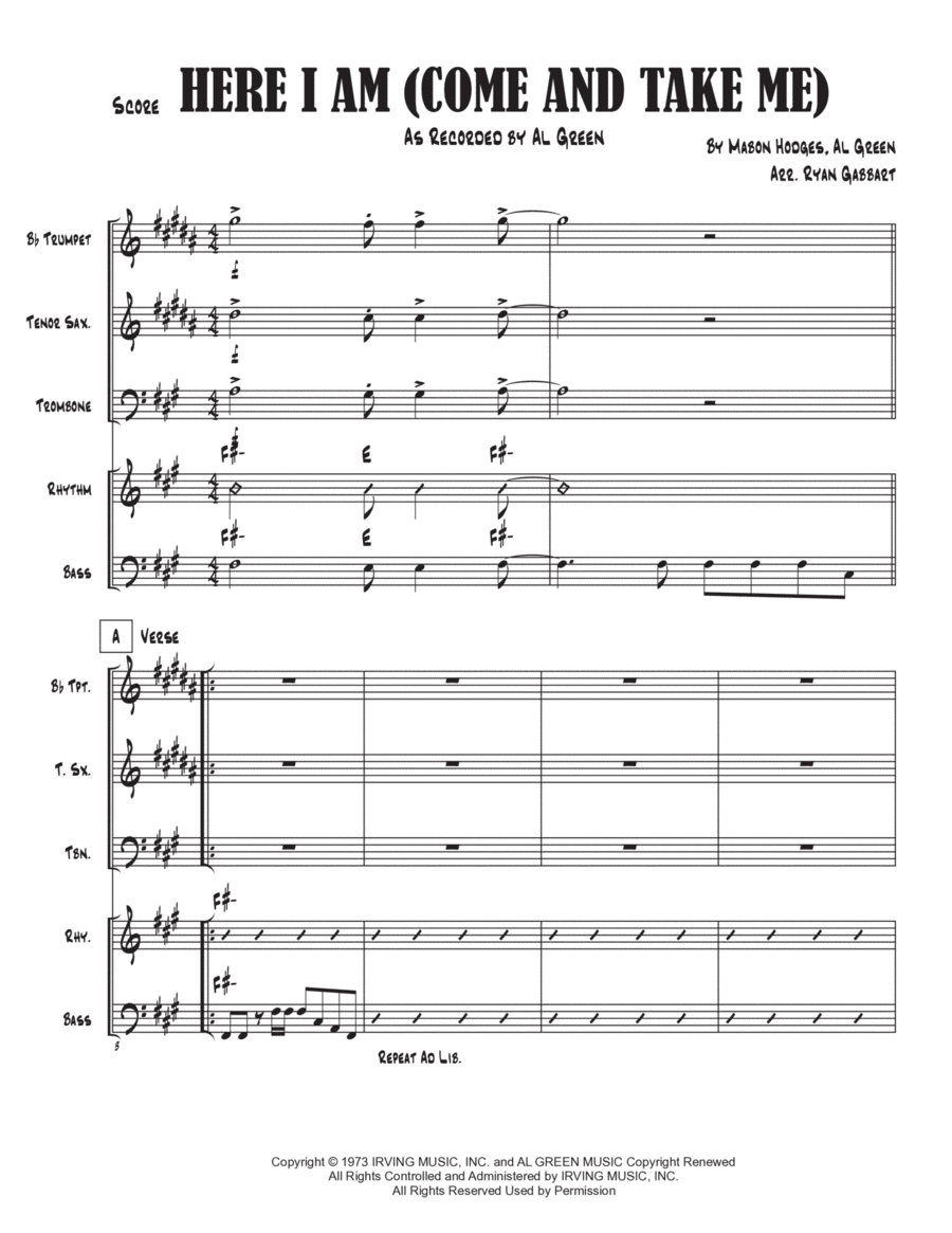 Here I Am, Come And Take Me Tenor Saxophone scores gallery preview page 1