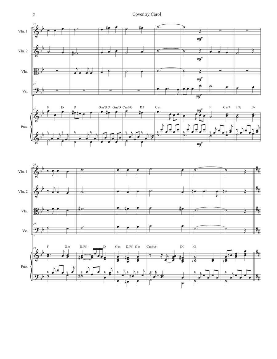 Coventry Carol (String Quartet and Piano) Piano Quintet scores gallery preview page 3