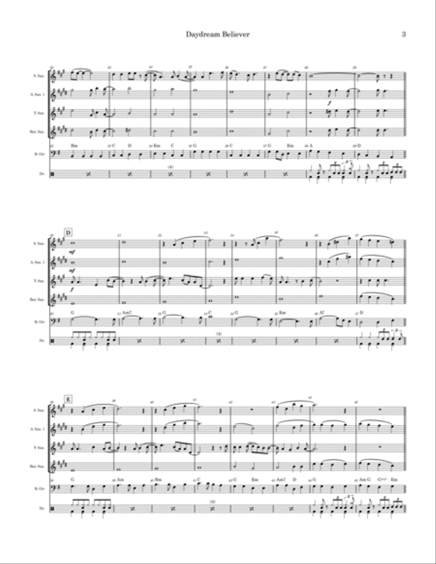 Daydream Believer Saxophone Quartet scores gallery preview page 3