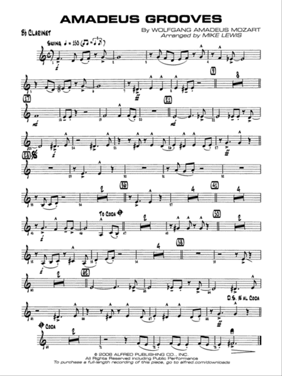 Amadeus Grooves: 1st B-flat Clarinet Jazz Ensemble scores gallery preview page 1